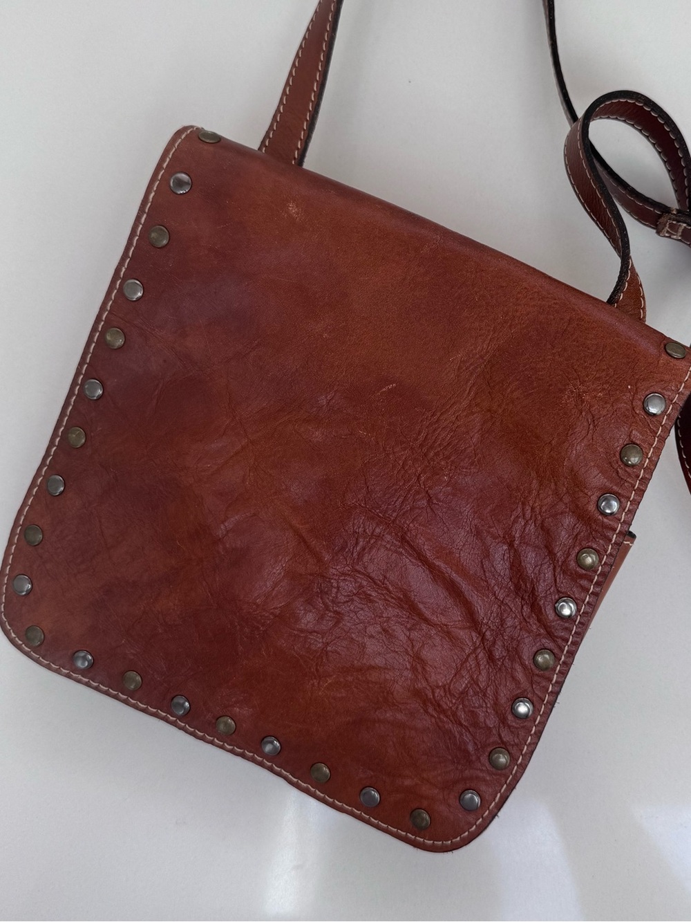 Patricia Nash Chestnut Brown Studded Leather Crossbody